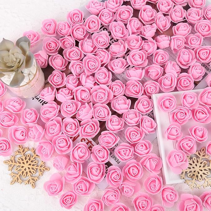 500pcs Mini Foam Rose Heads, Pink Artificial Flower Foam Fake Flower Bulk for DIY Crafts Wedding Bouquets Baby Shower Centerpieces Floral Arrangements Party Tables Home Decorations(Pink)