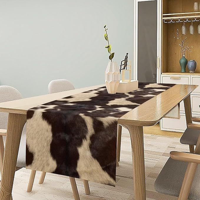 Cow Print Table Runner, Cowhide Print Western Style Table Runner Country Farmhouse Cottage Cow Patten Table Decoration for Home Kitchen Dining, 13x108 Inch