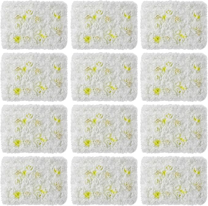 12PCS Flower Wall Panel Set, Artificial Wall Flower Backdrop,Artificial Flower Wall Mat Silk Rose Flower Panels,Hydrangea Rose Floral Panel for Party Wedding