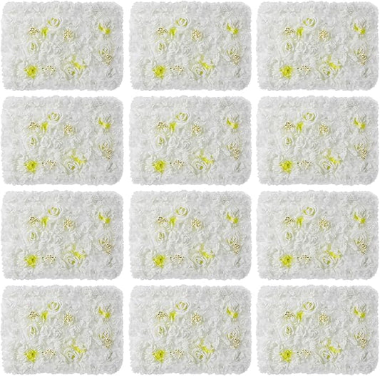 12PCS Flower Wall Panel Set, Artificial Wall Flower Backdrop,Artificial Flower Wall Mat Silk Rose Flower Panels,Hydrangea Rose Floral Panel for Party Wedding