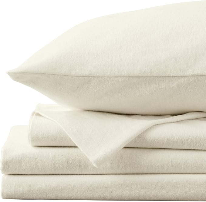 Market & Place 100% Turkish Cotton Flannel Sheet Set | 3 Piece Deep Pocket Solid Cozy Winter Bed Sheets | Double Brushed for Extra Softness & Comfort | Chalet Collection (Twin, Ivory)