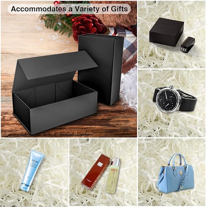 Gift Boxes Black with Magnetic Closure Lid 10" X 6" X 3" Gift Boxes for Presents,Luxury for Gift Packaging, Bridesmaid Gifts Box,Birthday Gift Box,Christmas Gift Box(5PCS)