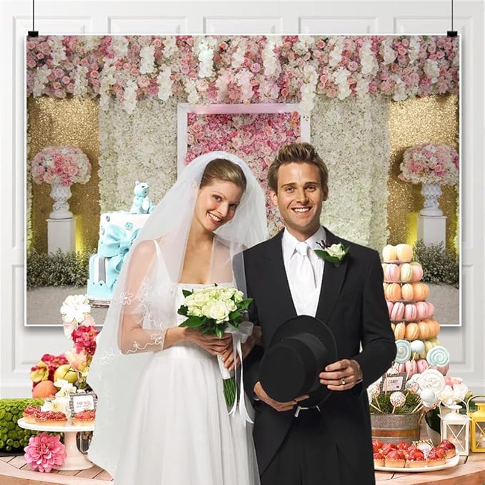 12x8ft Mother's Day Backdrop Spring Pink White Floral Romantic Flowers Wall Wedding Photography Background for Valentines Day Bridal Shower Birthday Newborn Womens Day Tea Party Decoration