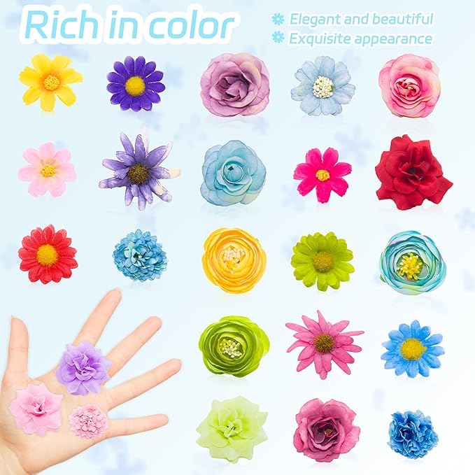 Mini Silk Flower Heads Craft Flowers Faux Daisy, 40 Pcs Artificial Flowers Fake Rose for Crafts, Artificial Daisies Flower Heads Small Flower for Wedding Party Cap Hair Decoration (Light Blue)
