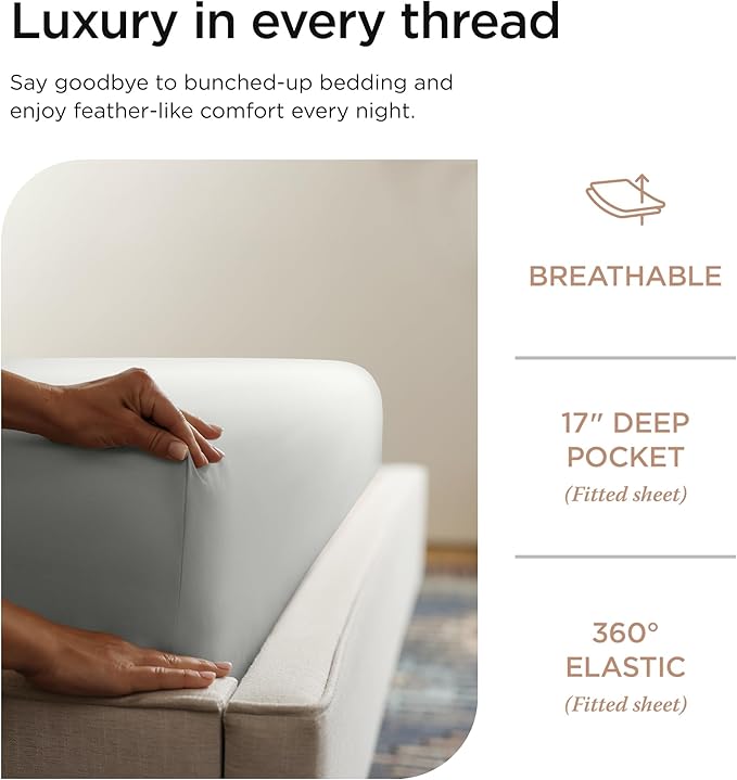 Threadmill Luxury Supima Cotton Sheets, Luxury 1200 Thread Count Soft 100% Cotton Sheets for Full Size Bed, 4 Pc Light Grey Bed Sheets Full Set, 5-Star Hotel Quality Deep Pocket Bed Sheets Set