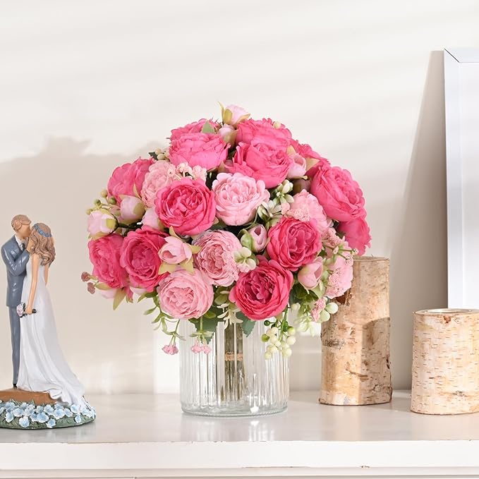 MARTINE MALL 12 Packs Peonies Artificial Flowers, Mixed Pink Artificial Peonies, Silk Peonies Flowers Fake Peonies Artificial Flowers Peonies Bouquet for Centerpiece Table Wedding Party Home Decor