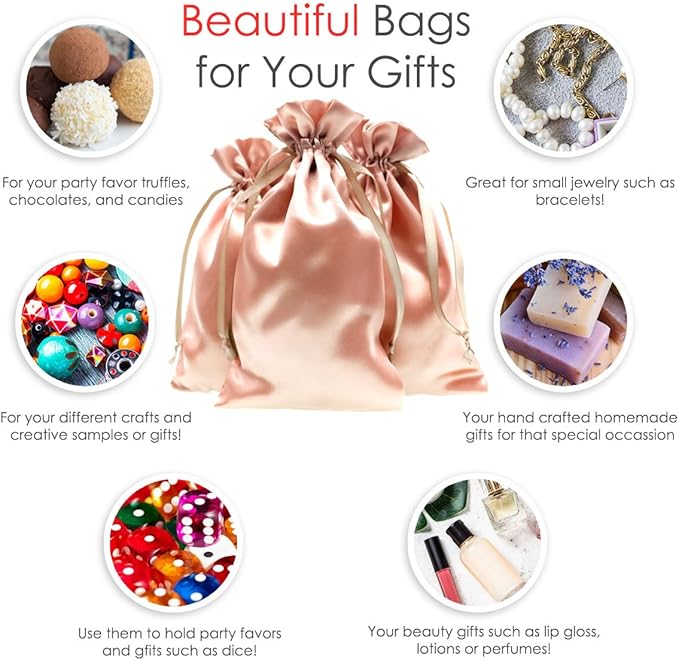 3" x 4" Rose Gold Satin Gift Bags, Jewelry Bags, Wedding Favor Silky Drawstring Bags Baby Shower Christmas Gift Bags 50 per Pack