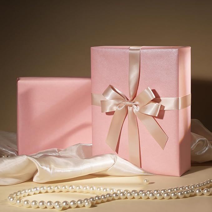 LaRibbons Pink Wrapping Paper, 30 Inch x 33 Feet, Solid Color Pearly-Lustre Gift Wrapping Paper Jumbo Rolls for Wedding, Christmas, Valentine's Day, Birthday, Baby Shower