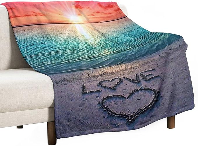 Ocean Beach Blanket - Love Gifts for Women & Men, Soft Warm Cozy Fleece Throw Blanket for Kids & Adults, 60"x80"