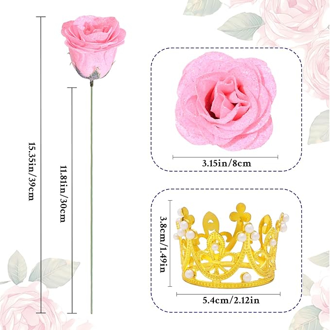 Waipfaru Glitter Roses Bouquet, DIY Fake Flowers Bouquet, Birthday Gifts for Women Mom, 24 Pcs Pink Rose for Grandma Wife Girlfriend Valentines, Mothers Day, Anniversary, Graduation
