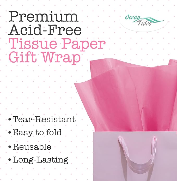 Ocean Tides 100 Sheets (14 x 20 Inches) Christmas Wrapping Paper – Gift Wrapping Tissue Paper Bulk for Crafts, Birthdays, & Holidays – Colored Tissue Papers for Gift Bags & Decorations, Pink