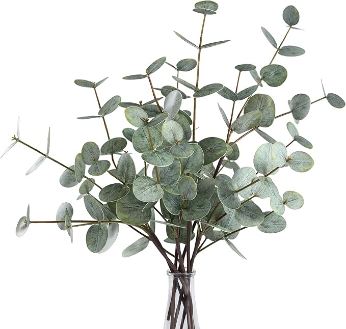 6pcs Real Touch Artificial Eucalyptus Stems Dual-Sided Lifelike Leaves Fake Eucalyptus Plants for Wedding Flower Arrangement Centerpiece Bouquet Home Office Decor(Gray Green)