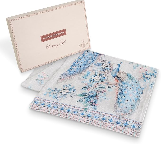 Maison d' Hermine Tablerunner 14.50"x108" 100% Combed Cotton Premium Decorative Runners, Kitchen, Party, Wedding, Restaurant & Camping, Peacock Utopia (Double Layer)
