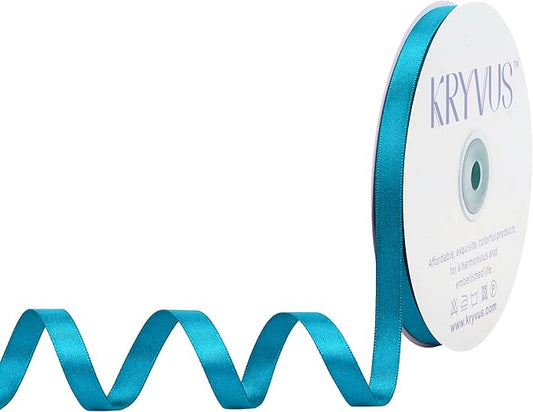 Premium Double Faced Turquoise Blue Satin Polyester Ribbon, 3/8 Inch X 50 Yards, Perfect for Gift Wrapping, Crafts, Wedding Decor, Special Occasions