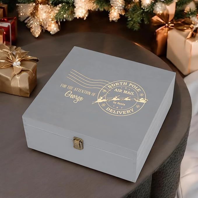Personalized Christmas Eve Box Custom Engraved Wooden Memory Box – Rustic Christmas Gift, Traditional Santa Xmas Gift Box for Kids, Family & Friends – Holiday Keepsake Memento Box Gifts for Him Her