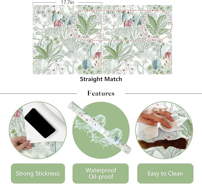 Erfoni Floral Peel and Stick Wallpaper - 17.7" x 118.1" Vintage Flower Wallpaper with Leaf Pattern - Self-Adhesive, Removable Vinyl for Bathroom Cabinets