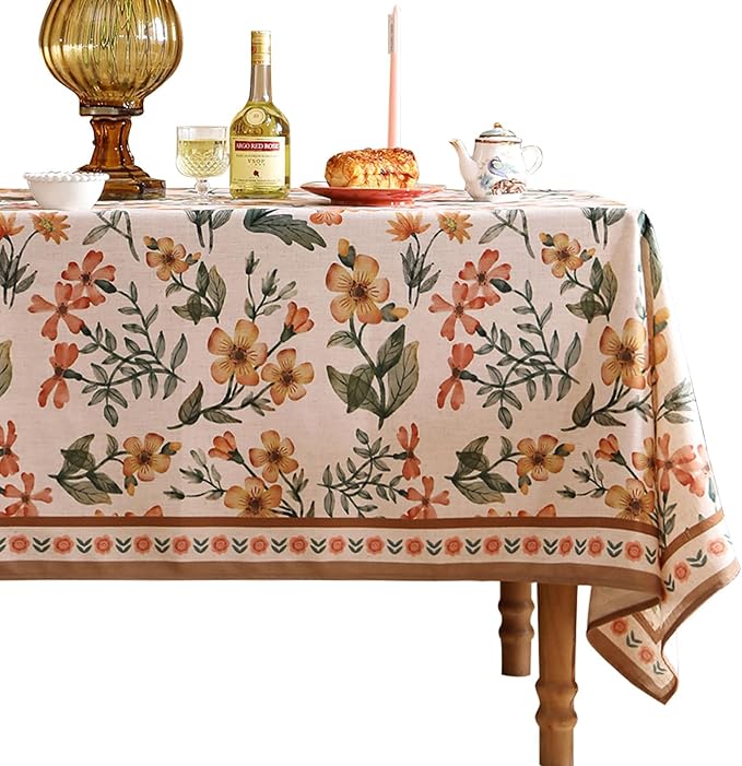 Designer Vintage Linen Long Rectangle Tablecloth,William Morris Block Print Soft and Durable Table Cloth,Decor Table Cover for Kitchen,Dining,Thanksgiving,Christmas,63"*94"-Athea
