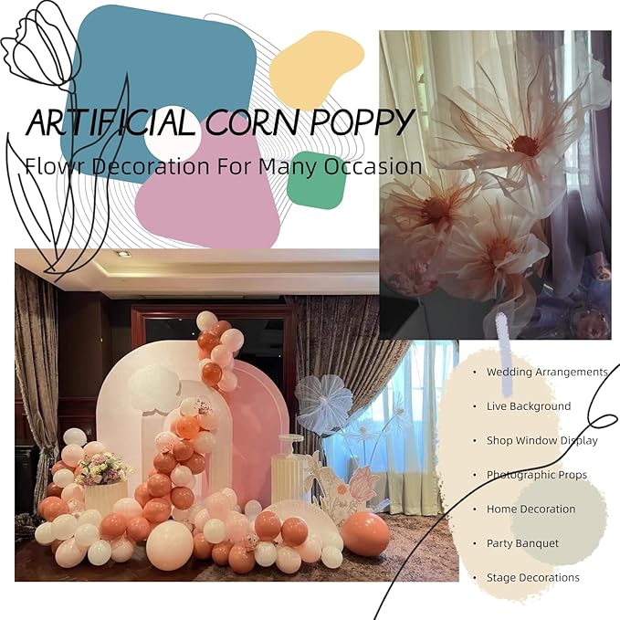 Giant Flowers for Decoration, 5.58 ft Big Artificial Organza Flower for Wedding Reception Birthday Christmas Party Backdrop Decor Photography Props Shop Window Display, Orange