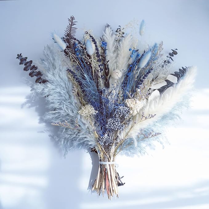 Pampas Grass Bouquet - Natural Dried Flower Arrangement, Mix Plants Eucalyptus Stems Bundle for Boho Table Centerpiece, Rustic Home Office Wedding Decor, or Gift