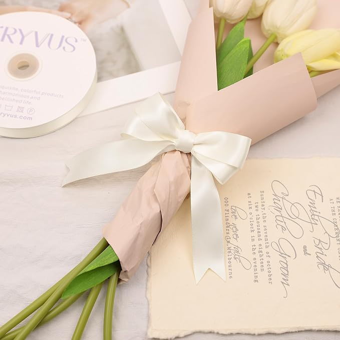 Ivory Satin Ribbon, Double Faced 1 Inch X 25 Yards Ivory Ribbon, Premium Satin Ribbon for Gift Wrapping, Crafts, Hair Bow Making, Sewing, Flower Bouquet, Wedding Party Decor