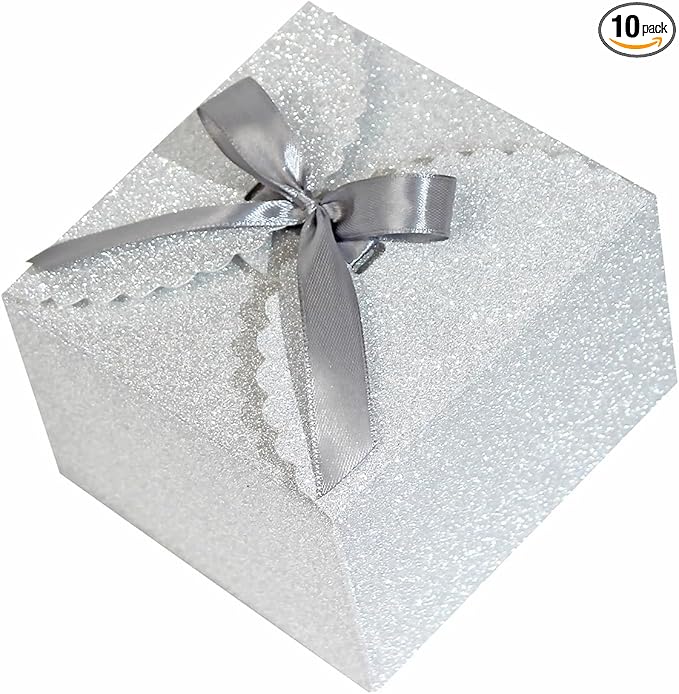 Silver Glitter Gift Boxes, 10 PCS Small Gift Box with Lids Bulk for Wedding, Party, Birthday, Valentine's Day and More, 4.75” x 4.75” x 3.53” Fancy Present Box for Gift Giving