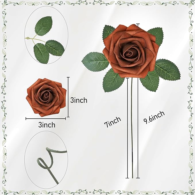 Artificial Flowers, 25pcs Artificial Rose for DIY Wedding Bouquets Centerpieces Arrangements, Shades of Terracotta Foam Roses with Stem for Bridal Shower Party Home Decorations