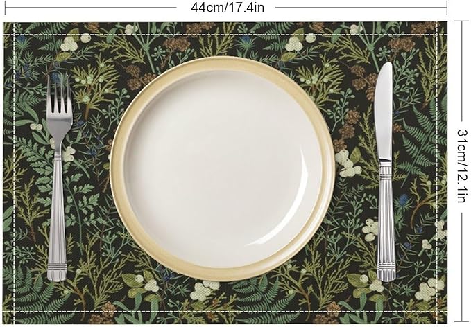 Vintage Botanical Placemats Set of 6, 17x12 Inch Rustic Farmhouse Retro Plant Green Nature Art Print Table Mats for Home Party Kitchen Dining Decor