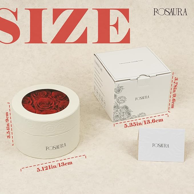 Rosaura Round Preserved Roses Gift Box - Real Forever Flowers for Birthday, Valentine's & Mother's Day (red, 7 Roses)