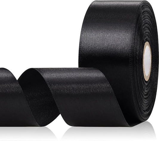 Black Satin Ribbon 1-1/2 Inch 30 Yards, Black Ribbon for Gift Wrapping, Flower Bouquet, Crafts, Halloween, Christmas, Wedding and Bow Making