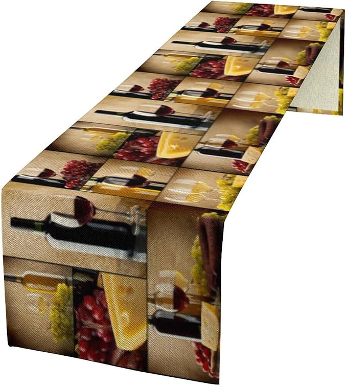 Red Wine Vintage Table Runner, Kitchen Dining Table Farmhouse Decoration for Home Party Decor 13x90 Inch