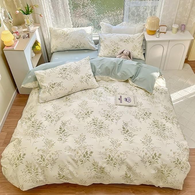 LifeTB Vintage Floral Comforter Set King, 3 Pieces Boho Floral Bedding Comforter Botanical Flowers Comforter with 2 Pillowcases, Fluffy Soft Cottagecore Bedding Set Flowers Pattern King Comforter Set