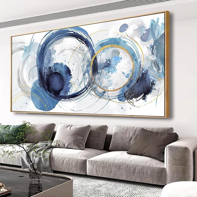 Wall Art Abstract Art Paintings Blue Fantasy Colorful Graffiti on White Background Modern Artwork wall Decor for Living Room Bedroom Kitchen 24"x48" with Framed