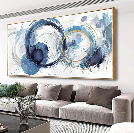 Wall Art Abstract Art Paintings Blue Fantasy Colorful Graffiti on White Background Modern Artwork wall Decor for Living Room Bedroom Kitchen 24"x48" with Framed