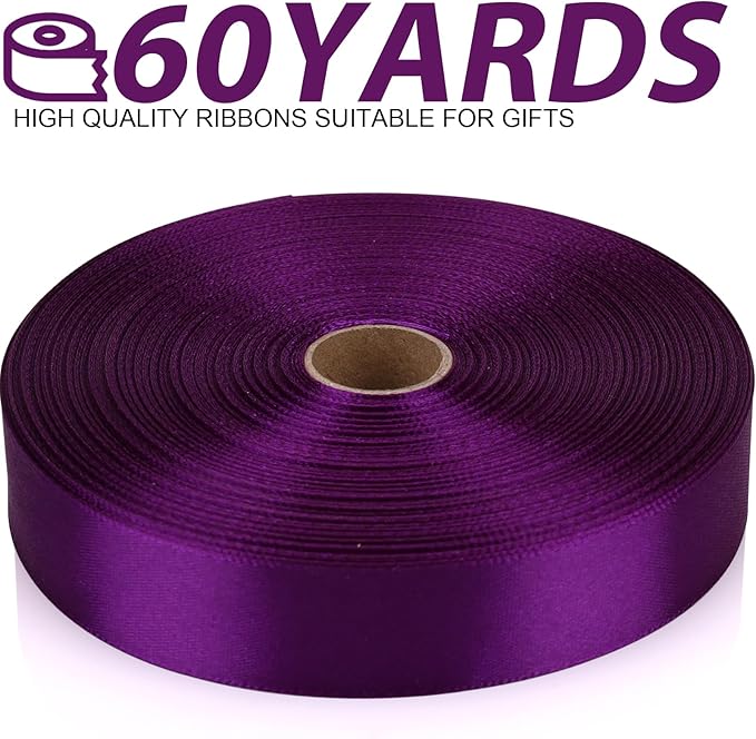 7/8 Inch 60 Yards Purple Satin Craft Ribbon-Single Face Polyester Ribbon for Handmade Roses,Gift Wrapping,Timeless Flower,Bouquets,Wedding and Party Decoration