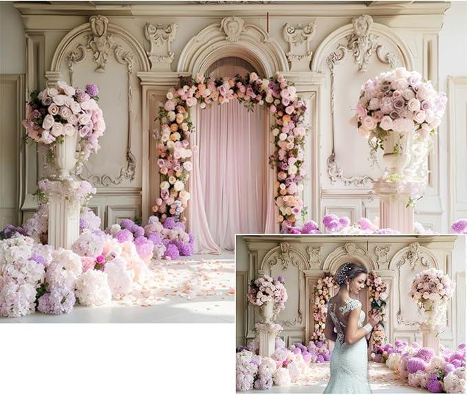 YongFoto Wedding Backdrop 6x4ft Flower Arch Door European Style Photography Background Mr Mrs Marriage Engagement Bridal Shower Wedding Ceremony Reception Party Decor Banner Portrait Photoshoot