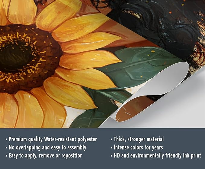 KIREUPA Sunflower Woman Art Wall Mural, Curly Hair Girl with Sunflower 3d Wall Murals, Modern Portrait and Flower Wallpaper Mural, for Living Room Bedroom Large Wallpaper Indoor Decor 78.7" W x55.1 H