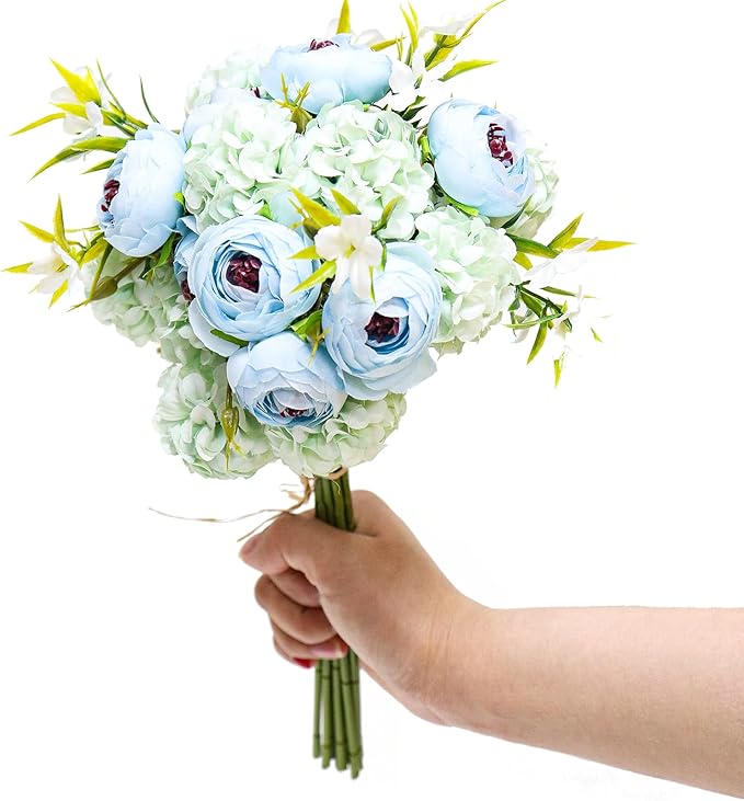 Zerzsy Peonies Artificial Flowers A Bouquet of 10 Flowers, Blue ArtificialPeony, Silk Faux Flower Fake Peonies Artificial Flowers Peonies Bouquet for Centerpiece Table Wedding Party Home Decor