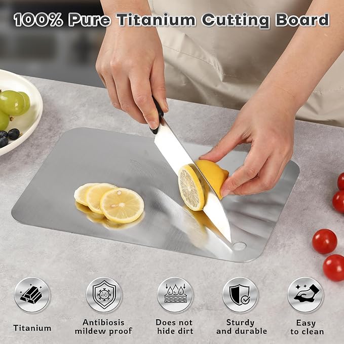 Katuchef Titanium Cutting Boards for Kitchen 100% Pure Ti Katu chef Titanium Cutting Board set Double Sided Non Toxic Titanware Chopping Board,Durable Dishwasher Safe Cutting Boards(1PC-S-8x11.5In)