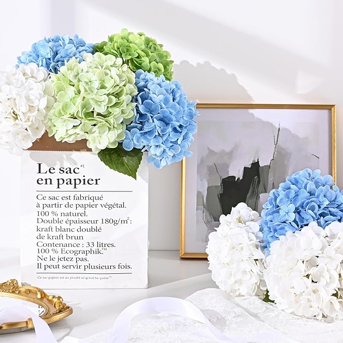 8 Pcs Blue Hydrangea Artificial Flowers, Latex Real Touch Hydrangea Flowers, 19.6'' Full Faux Hydrangea Flowers Fake Flowers for Home Decor Party Wedding Centerpiece Bouquet Floral Arrangements