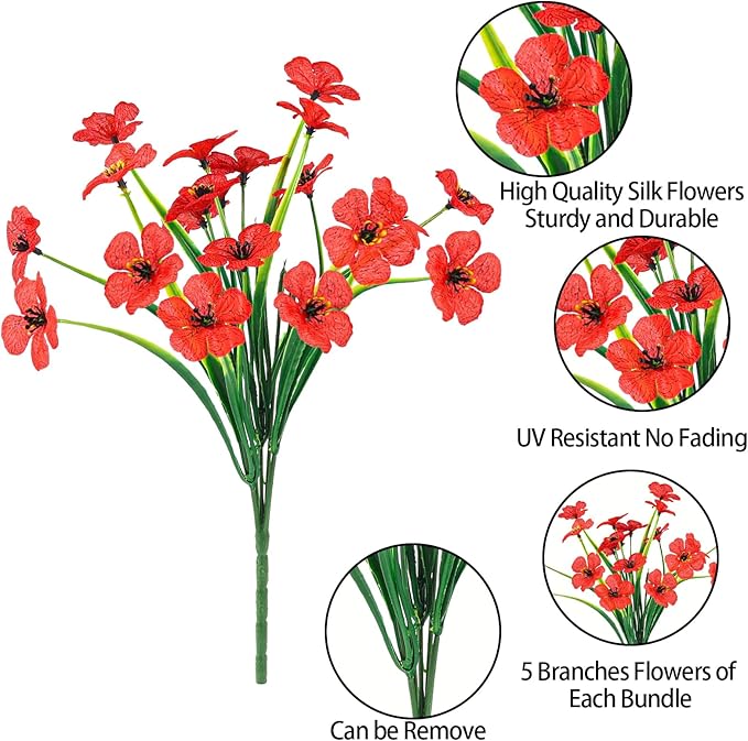 MACTING Artificial Flowers for Outdoors 24 Bundles UV Resistant Fake Flowers Faux Plastic Plants No Fade for Hanging Planters Window Patio Porch Garden Indoor Outdoor Summer Decor(Mix Color-1)