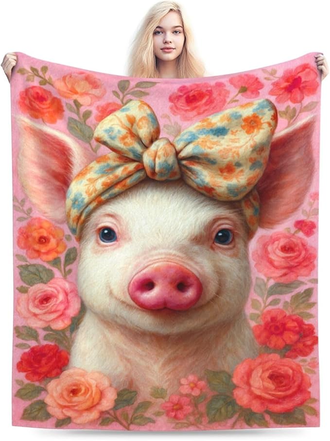Pink Pig Blanket Cute Pig Throw Blanket Soft Cozy Fleece Fuzzy Stuffed Plush Flannel Animal Gifts for Girls Women Boys Kids Adults 40''x50''