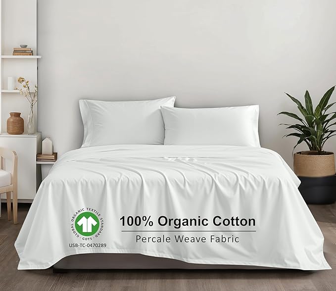 RUVANTI 100% Organic Cotton Sheets Full Size, Percale Weave, GOTS Certified, 4-Piece Set, Deep Pocket 15", Crisp & Breathable, Soft Durable Bedding, Sábanas Algodón Orgánico – Bit of Blue