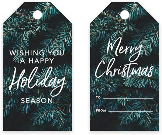 Andaz Press Christmas Holiday Season Classic Gift Tags, Merry Christmas to from and Wishing You A Happy Holiday Season, Christmas Tree Branch Design, for Holiday Events, Parties, and Favors, 60-Pack