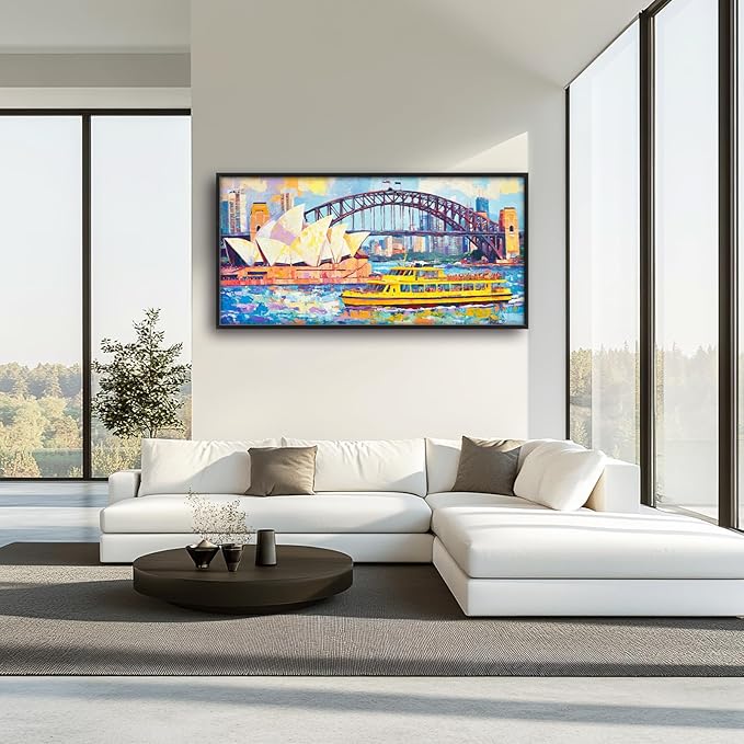 Extra Large Sydney Opera House Framed Wall Art for Living Room,Oversized Abstract Harbour Bridge Cityscape Pictures Wall Decor,Canvas Print Painting Modern Artwork Bedroom Office Bathroom 60L x 30W
