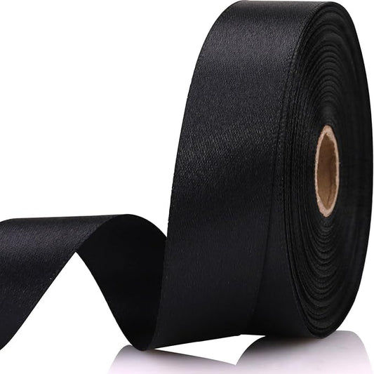 7/8 Inch 30 Yards Black Satin Craft Ribbon-Single Face Polyester Ribbon for Handmade Roses,Gift Wrapping,Timeless Flower,Bouquets,Wedding and Party Decoration