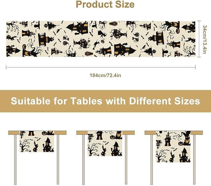 Halloween Table Runner, Retro Gothic Spoonky House Day of Death Mysterious Halloween Coffee Table Center Decor for Home Kitchen Dining Patio Holiday Party Table Decorations 13x90 inches