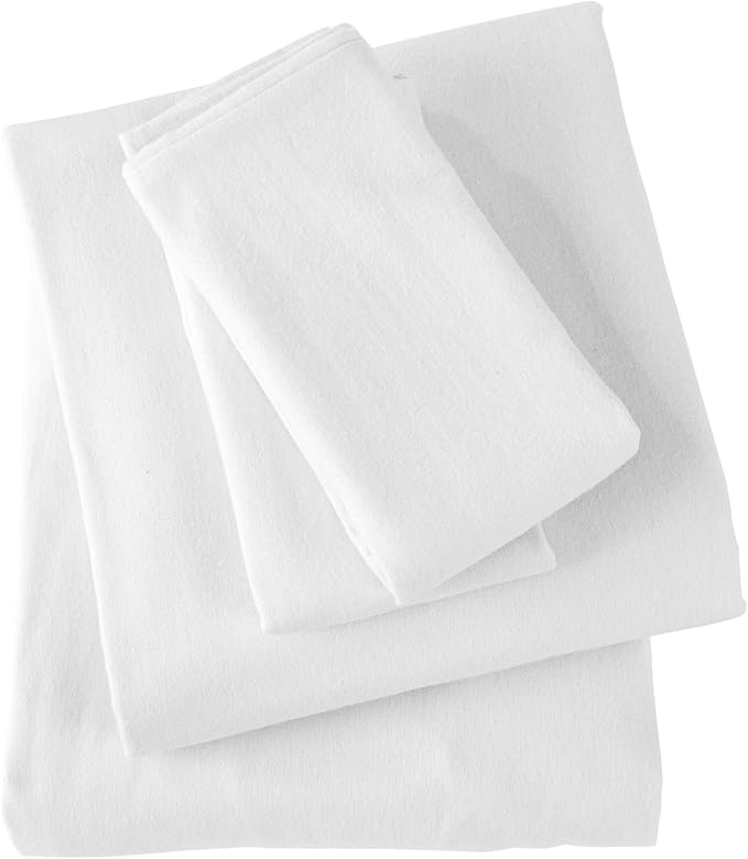 Market & Place 100% Cotton King Flannel Sheet Set | 4 Piece Deep Pocket Solid Cozy Winter Bed Sheets | Double Brushed for Extra Softness & Comfort | Chalet Collection (King, White)