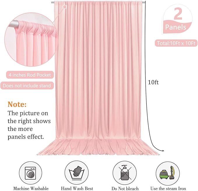10 x 10 Feet Blush Pink Backdrop Curtain for Partie, Background Curtains for Photoshoot, Birthday, Wedding, Halloween, Thanksgiving, Christmas, New Year Party Decorations 5Ft x 10Ft, 2 Panels