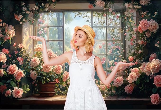 Baocicco 20x10ft Window Floral Backdrop Photography Flowers Wedding Bridal Shower Photography Background Retro Oil Painting Flower Banner for Girls Women Birthday Newborn Party Decorations Props