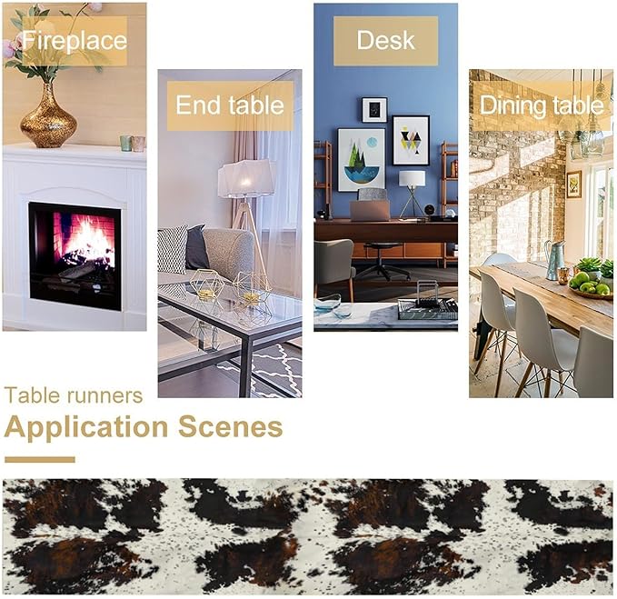 Cow Print Table Runner, Black White Cowhide Print Western Style Table Runner Country Farmhouse Cottage Cow Patten Table Decoration for Home Kitchen Dining, 13x90 Inch